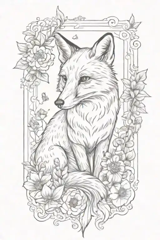 A Fox In A Boarder Adorned With Rubies Surrounded By Marigolds And Honeybees