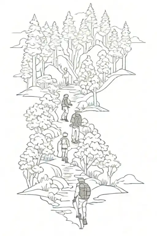 Tiny Hikers On Thin Forest Hiking Trails