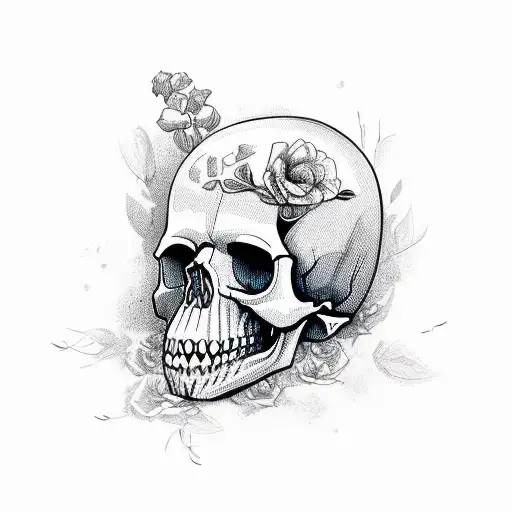 Skull Knife Flowers Heart