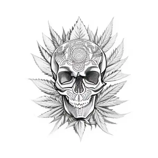 A Skull With Intricate Marijuana Leaf Patterns Forming The Eyes And Nose