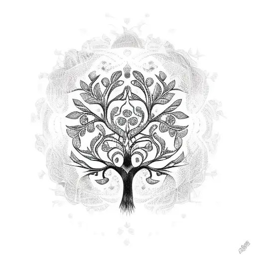 A Fleur De Vie Pattern With A Tree Of Life At Its Center