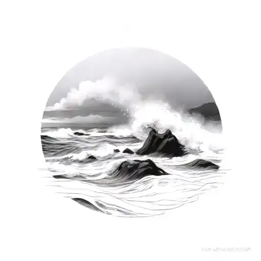 Ocean Waves Breaking On Rocks