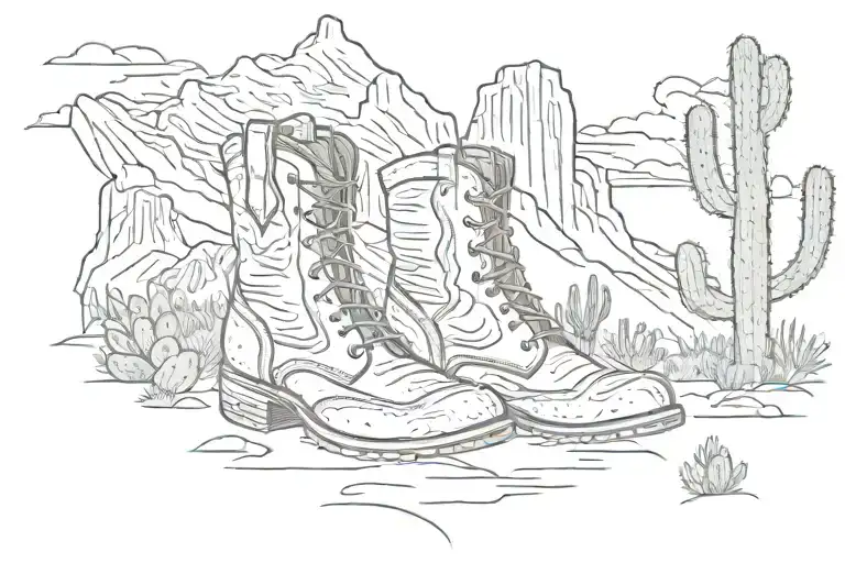 Mountains With Cactus And Cowboy Boots