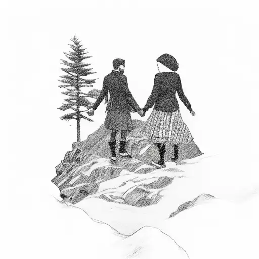 Sleeve Design Of Couple Holding Hands Looking Over Scottish Highlands