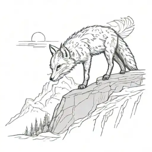 A Solitary Fox Perched On A Mountain Peak