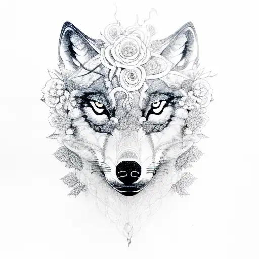 A Wolf Made Up Of Interconnected Vines And Flowers