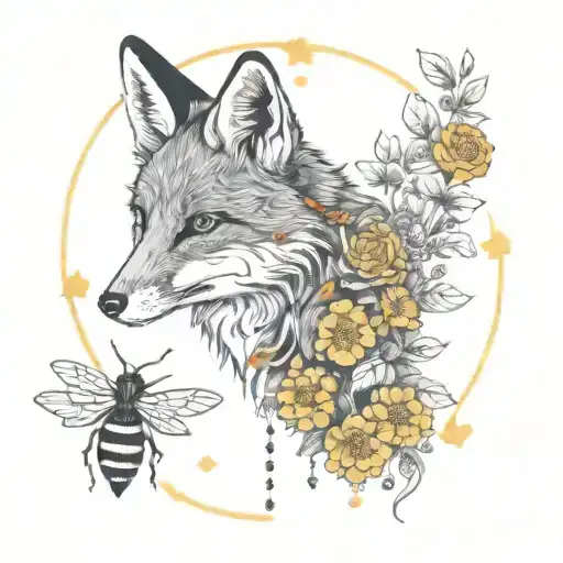 A Fox In A Boarder Adorned With Rubies Surrounded By Marigolds And Honeybees