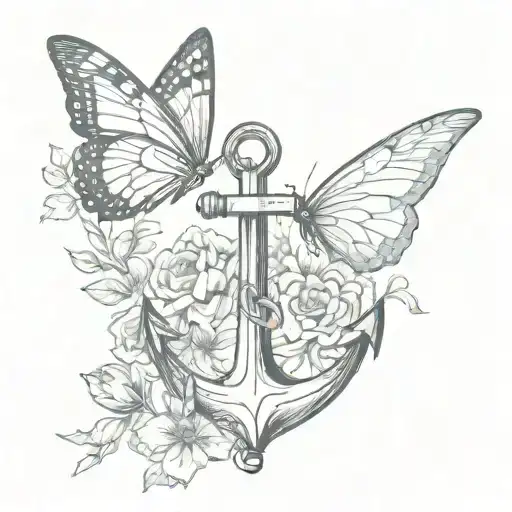 Anchor With One Butterfly No Flowers Intertwined
