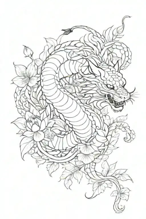 A Dragon Against A White Tiger With Lotus Flowers