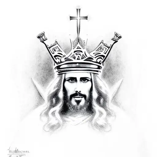 Jesus With Throne Crown Line Art