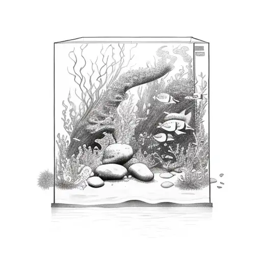 A Detailed Sketch Of An Aquarium Tank With Fish And Aquatic Plants