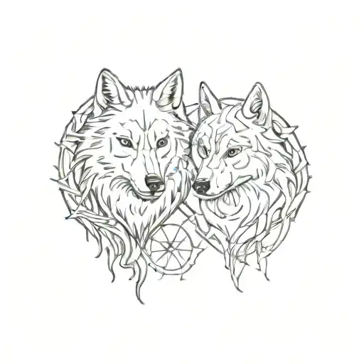 Two Wolves With Scorpio And Pisces Zodiac Signs Incorporated