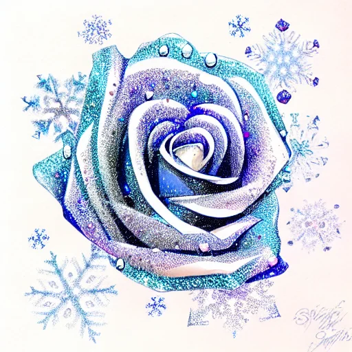 Glitter Rose With Blue Gem In The Middle And Snowflakes Around