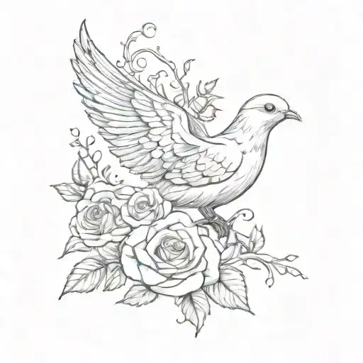 Dove Carrying With Stem Rose