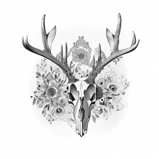 Deer Skull Surrounded By Intricate Floral Patterns