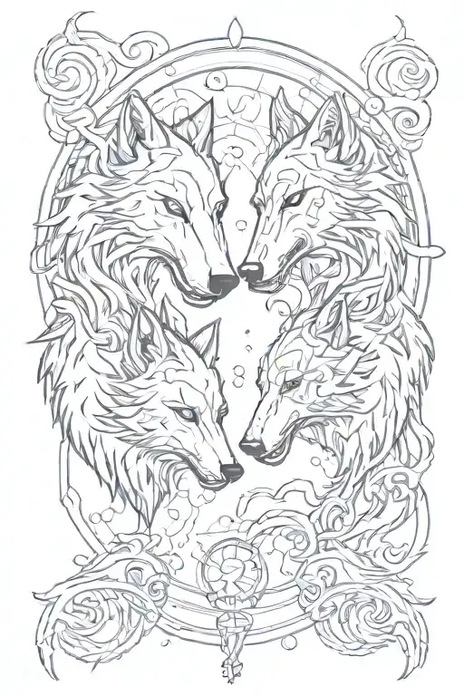 Two Wolves With Scorpio And Pisces Zodiac Signs Incorporated