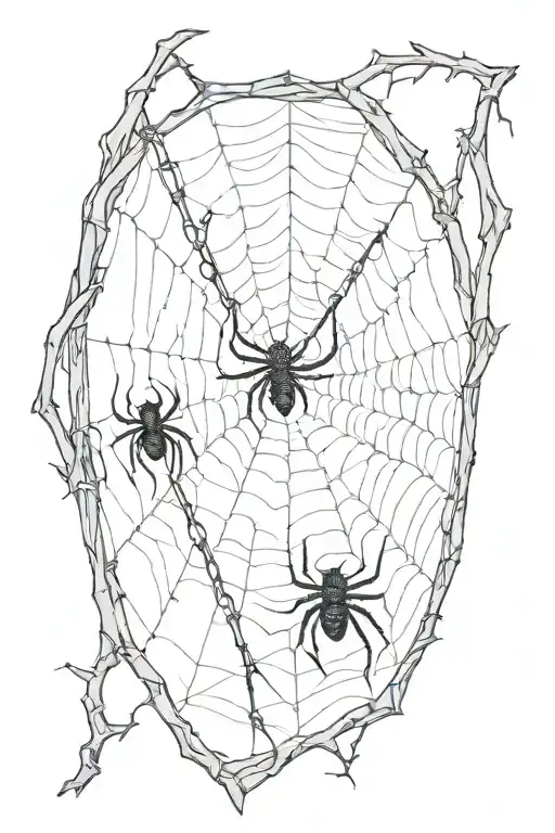 Two Coils Of Thorns With A Web From Which A Spider Descends Along A Thin Web