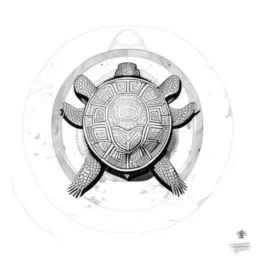 Polynesian Shellback Turtle With The God Neptun On Its Shell Merging To The Turtle