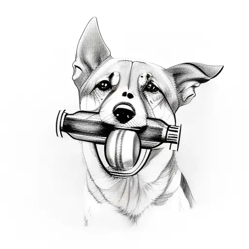 A Sketch Style Tattoo Of Your Dog Sophie With A Controller In Her Mouth