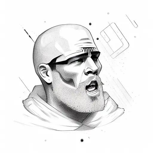 An Outlaw Biker Portrait Surrounded By Football Players And Technological Symbols