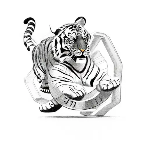 A Sketch-style Tiger Leaping Over Gym Weights