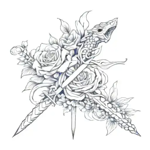 Flowers Snakes Dagger Intertwined