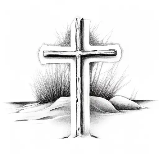 Beach With Cross In Sand