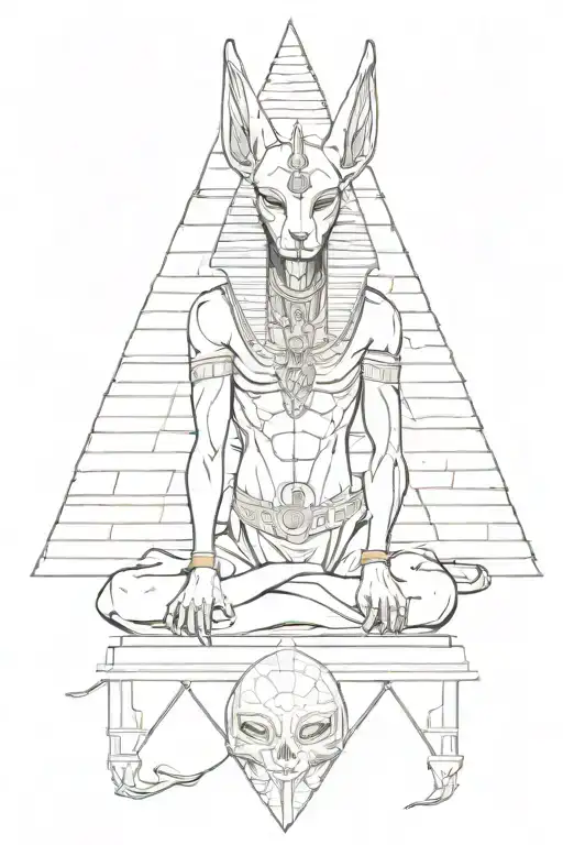 Anubis Holding Skull Around Pyramids Include The Eye