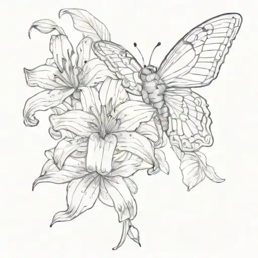 Lily Flower And Moth Perched