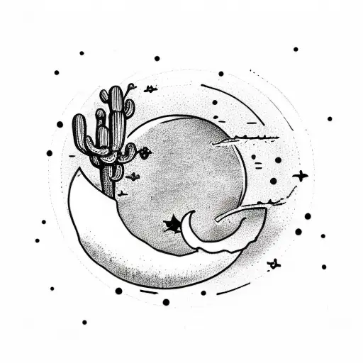 Simple Cactus And Crescent Moon