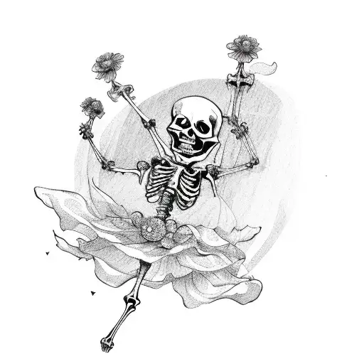 Skeleton Danceing With Flower Lady