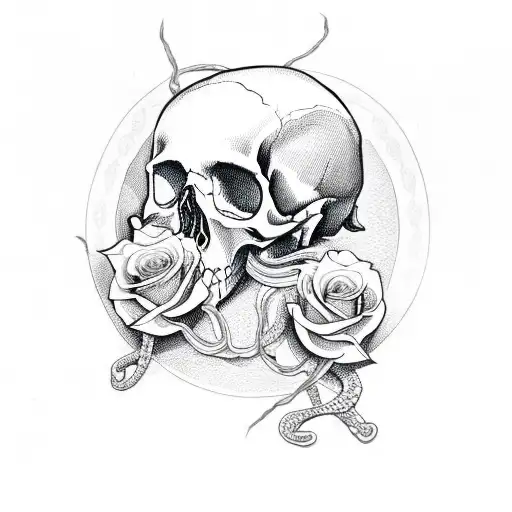 Skull With Snake And Roses