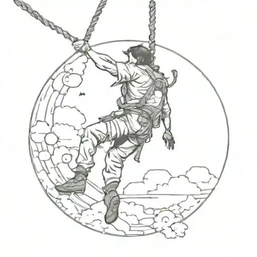 A Man Dangling From A Rope That Is Tied Around The Moon