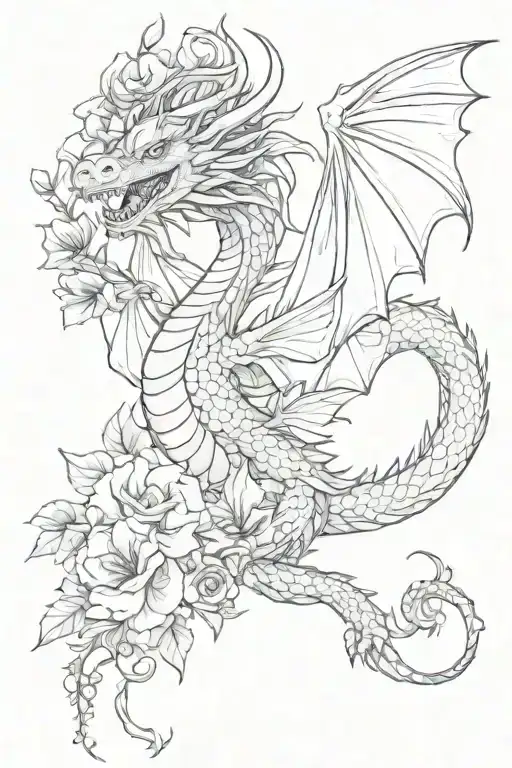 Dragon With Flowers