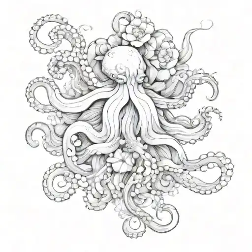 Peone Flower With Octopus Wrapped