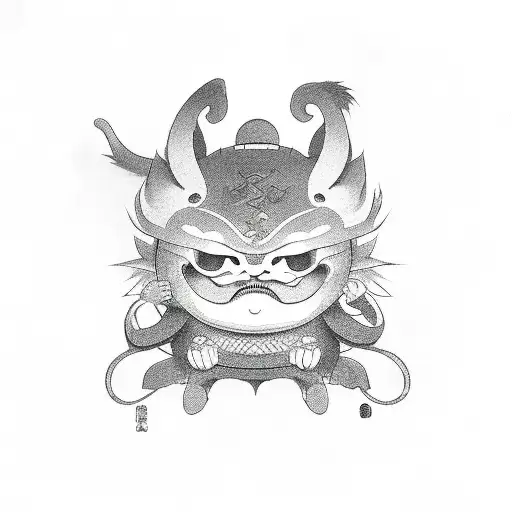 Traditional Japanese Yokai Surrounded By Darkness