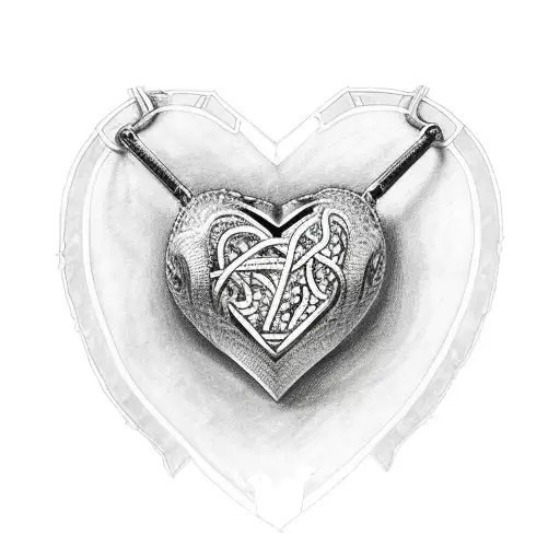 Realistic Heart Surrounded By A Chain And Dragon