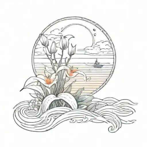 A Colorful Sunset Over The Ocean With A Hidden Cali Lilly