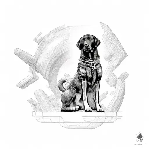 Super Strong Black Lab With Muscles Sitting On A Throne With A Rift In The Sky Behind Him