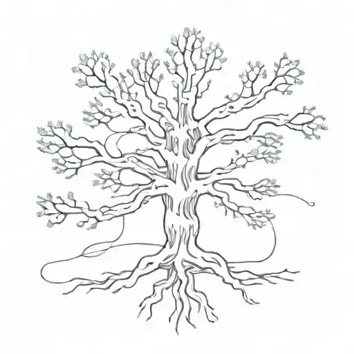 A Sketch-style Tattoo Of A Tree Made Out Of Interconnected Computer Cables