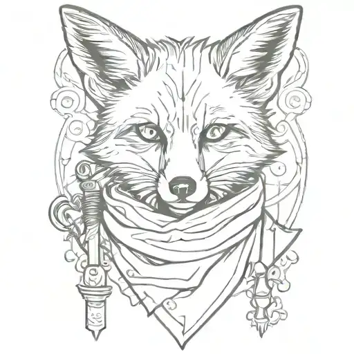 A Black And Grey Tattoo Of A Fox In A Slytherin Scarf Surrounded By Welding Tools