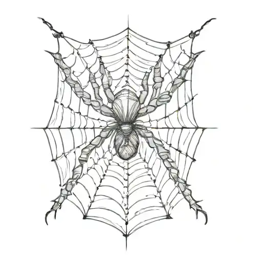 Create A Tattoo Of A Spider Hanging From A Spiderweb With Intricate Details