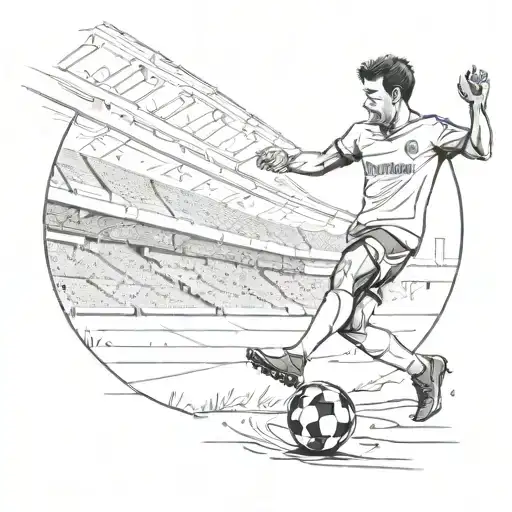 Illustrate A Football Player Kicking A Ball With The Espanyol De Barcelona Stadium In The Background