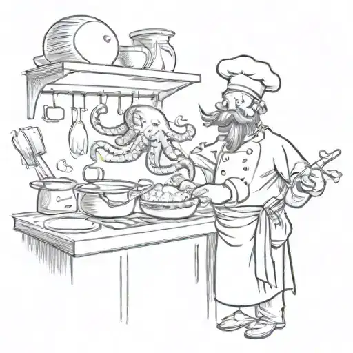 An Octopus Chef Cooking Up A Storm In A Kitchen