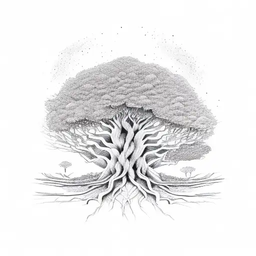 A Tree With Roots Spreading Out And The Word 'Mindfulness' Incorporated