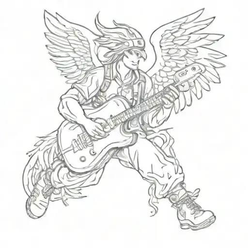 A Construction Worker Playing A Guitar With A Phoenix Flying Overhead