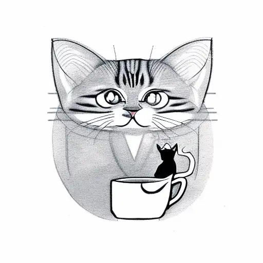 A Tattoo Of A Qa Engineer Holding A Tea Cup With A Cat Sitting On Their Shoulder