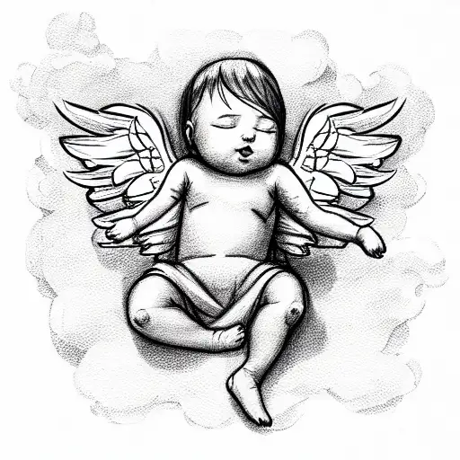 Cute Baby Angel On A Cloud Sleeping