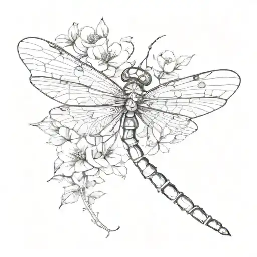 Dragonfly With Flowers
