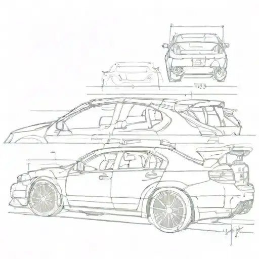 Side View Of The Whole Care Of A 2009 Subaru Wrx Driving On A Road Done In Line Work